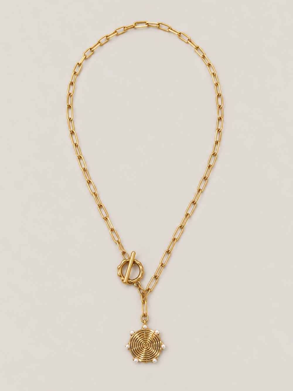 New! 18K Gold Plated Paperclip Chain Toggle Necklace NWOT 3025